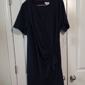 DKNY Dark Blue Midi Dress with Draped Detail